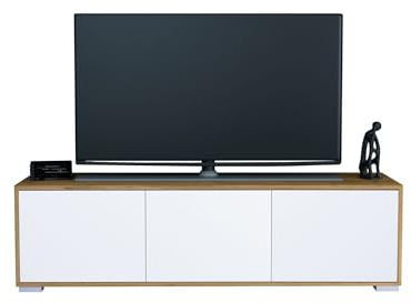 InnoFurn Tv-Board Elena, Lowboard mit Push-to-Open, Made in Germany, Moderner Fernsehschrank für Wohnzimmer Schlafzimmer, Eiche Evoke/Weiß matt (152,5 x 43 x 37 cm)