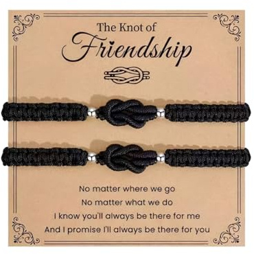 IPNSDON Bracciali Coppia, Braccialetto Amicizia, Bracciale Donna, Regalo per Uomo Donna Amica Sorella, 2 Braccialetti di Corrispondenza Fatti a Mano Nero