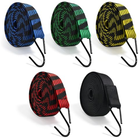 5 Stück Spanngummi mit Haken, 200cm Verstellbar Gepäckspanner Gummiseil, Gummispanner mit Haken, Extra Stark Flach Spanngurte für Sackkarre Gepäckträger Fahrrad Auto Dachträger und Anhänger