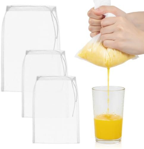 Nogeqi Lot de 3 sacs à lait de noix - 24 × 36 cm/30 × 45 cm - Réutilisables - Avec cordon de serrage - En nylon lavable - Pour lait de noix, café, yaourt, fromage, jus de fruits, 2 tailles