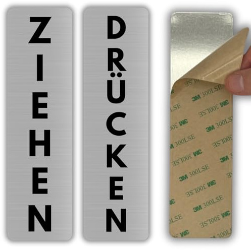 LEIASA | Türschilder Drücken Ziehen - 5x18 cm - Aluminium - Set mit 2 Stück | Aufkleber Drücken Ziehen Doppelpack, Hinweisschild Türkennzeichnung, Plakette Zugrichtung Druckrichtung Pfeil Symbol