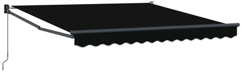 KUPTYERFG Auvent rétractable noir 350 x 250 cm - Auvent à bras articulé avec manivelle pour terrasse et jardin - Protection solaire manuelle en polyester et aluminium pour l'extérieur