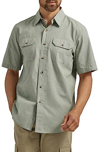 Wrangler Authentics mens Short Sleeve Classic Woven Shirt, Sea Spray Chambray, Large US