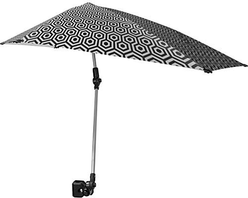 Sport-Brella Versa-Brella: Verstellbarer Schirm mit Universalklemme, LSF 50+, normale Größe, Schwarz/Weiß.