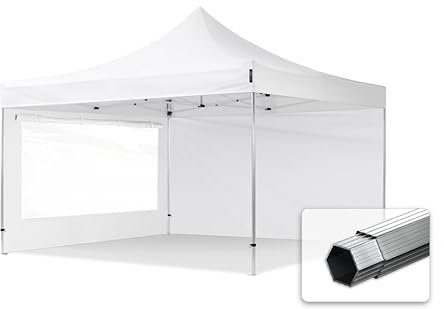 TOOLPORT Faltzelt Professional 4x4 m - mit 2 Seitenteilen (Panoramafenster) Faltpavillon ALU Pavillon Partyzelt weiß