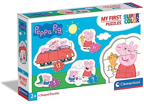 Clementoni 20829 Supercolor Peppa Pig – Puzzle 3 + 6 + 9 + 12 Teile ab 2 | Jahren, buntes Kinderpuzzle mit besonderer Leuchtkraft & Farbintensität, Geschicklichkeitsspiel für Kinder