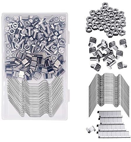 Baogaier Greenhouse Clips Clamps Kit 200PCS Green House Repair Accessories Stainless Steel 50 W Wire Glazing Clips, 50 Z Overlap Clips, 50 Sets Aluminium Nuts Bolts for Fixing Glass Replacement Panel