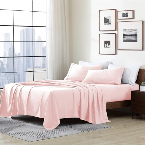 Cathay Home Essentials Ultra Soft Hypoallergenic Wrinkle Resistant Double Brushed Microfiber Bedding Sheet Set, Blush, 4 pcs, Queen