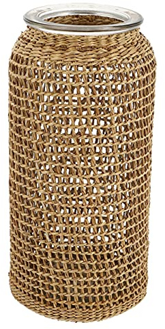 BESTonZON Woven Glas Vase Desktop Vase Vintage Wicker Vase Japanischen Vasen Seegras Gewebt Vase Tisch Center Licht