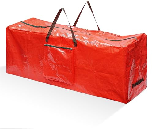 BLADO Christmas Tree Storage Bag - Heavy Duty Dual Zippered Containers, Carry Handles, Waterproof Xmas Tree Bag Protects from Dust Fits up to 8ft (Red with Pocket)