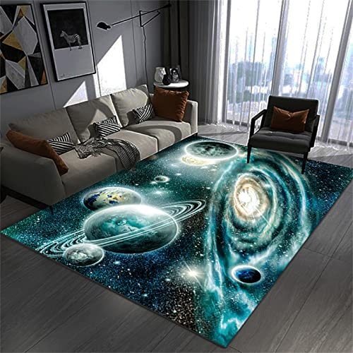 DJHWWD Flickenteppich Waschbar grün Teppich Jungen Kinderteppich Mädchen Cartoon Universe Planet Schlafzimmer 3D Vision Wohnzimmer 200x300cm kuschelige teppiche Ornamente