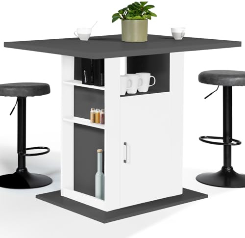IDMarket - Ilot Central UGO 110 cm avec rangements Gris et Blanc