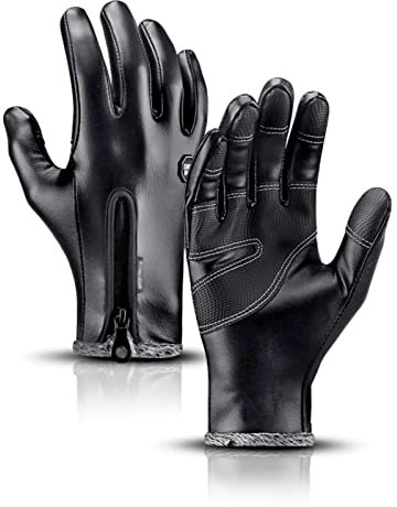 Winter-Lederhandschuhe für Männer und Frauen, 5-lagige Touchscreen-Winterhandschuhe, warme Handschuhe für kaltes Wetter, wasserdicht, atmungsaktiv, Futter halten die Hand warm ( Color : Black , Size :