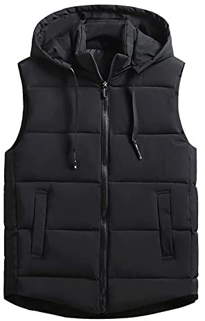 2023 Neu - Damen Warme Weste Oberbekleidung Dick Gepolsterte Ärmellose Freizeitweste mit Abnehmbarer Kapuze Damen Leichte Daunenjacke, Schwarz , 38