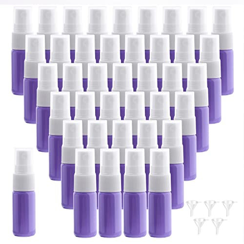Pxyelec 40 Stück 10 ml Glas-Sprühflasche für ätherische Öle, klein, leer, nachfüllbar, Reise-Sprühflasche, für die Reinigung, Aromatherapie-Spender (lila Farbe)