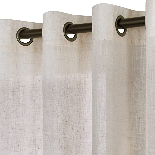 KOUFALL Beige Rustic Linen Curtains for Bedroom Living Room, Sliding Glass Door Curtains for Patio, 2 Panels 84 Inches Long, Tan