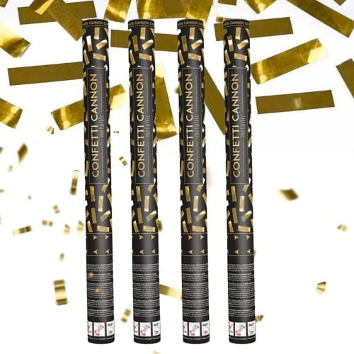 Canon à Confettis Rectangle couleur Or 80 cm - Lot de 4 lanceurs à confettis à tenir en main, pour Anniversaire, Mariage - Portée 10 Mètres, Prise en Main Facile - SPARKLERS CLUB®