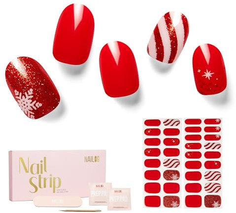 NAILOG Weihnachten Nagelfolie uv härtend | 34 Stück Nagelsticker selbstklebend in Salonqualität | Lang Anhaltende Nagellack-Streifen Nails Art für Frauen, Santa is Here