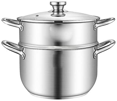 Olla de cocina de vidrio, vaporera pequeña de engrosada, olla doméstica de dos pisos, mango de vaporera pequeña