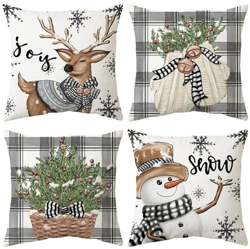 ARNTY Weihnachten Kissenbezug 45x45cm 4er Set Weihnachtsdeko Kissenhülle Weihnachts Dekoration Christmas Decorations für Innen, Schlafzimmer, Winterurlaub Deko Geschenk