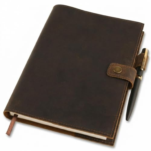 moonster Cuaderno de Notas Reutilizable de Cuero – Diario Personal con Bolígrafo, Diario de Viaje Forrado de Piel – Agenda de Piel con Cuaderno A5 de Rayas para Hombres y Mujeres