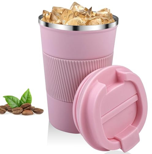 Relota Tazza Termica Rosa 380ml da Viaggio in 304 Acciaio Inossidabile Tazza Caffe Termica Riutilizzabili Prova di Perdite, per Caffè Caldo e Freddo, Latte e Tè