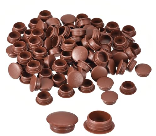 sourcing map 100Pcs Screw Hole Plugs, 12mm(15/32) Dia Plastic Snap in Locking Hole Covers Flush Type Caps for Furniture Cabinet Cupboard, Red Brown