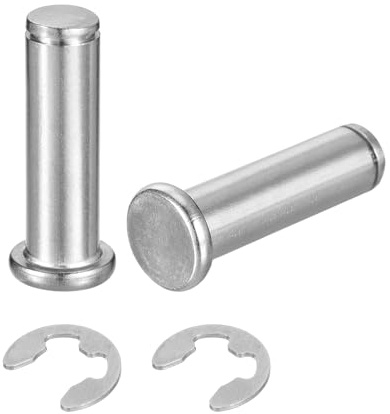 sourcing map 2Set M12x40mm 304 Stainless Steel Cylindrical Shaft Snap Ring Locating Pin, Flat Head Grooved Hinge Cylinder Position Pin with E Clip Retaining Ring, Silver