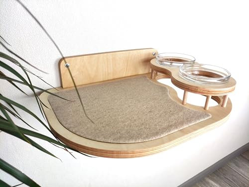 RshPets® Étagères de nourriture pour chat - Mur d'escalade - Distributeur de nourriture - Éléments muraux - Ensemble escalier mural (couleur claire, côté droit)