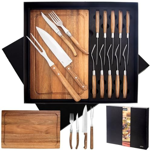 Juego de cubiertos para filetes y hamburguesas, cuchillos y tenedores, 15 piezas