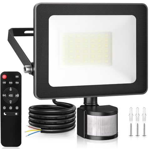 CLV Security Lights Outdoor Motion Sensor, 35W 3290LM Dimmable PIR Lights with Remote IP66 Waterproof Outside Light with Sensor, 6500K LED Outdoor Light for Backyard Garden Garage Porch