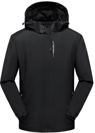 Ynport Crefreak Mens Outdoor Waterproof Jacket Lightweight Rain Coat Windproof Walking Jacket Hooded Moutain Jacket,Perfect for Everyday Wear and Outdoor Adventures, Black, XXL