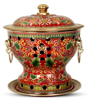OYWEHECE Einzelne Person, Kleiner Kupfertopf, Alter Pekinger Kleiner Dicker Kuh-Hot Pot, Chinesischer Traditioneller Cloisonné-Hot Pot, Kommerzieller Alkoholanteil, Roter Kupfer-Hot Pot,G