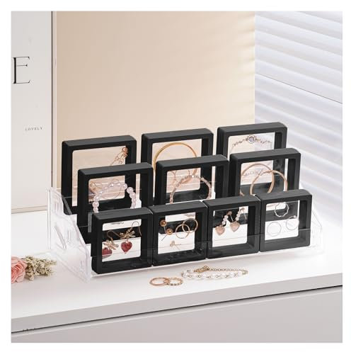 ProCase 3D Floating Frame Münzdisplay Box mit Ständer, Display-Halter mit transparenten Fächern, Schweberahmen für die Aufbewahrung von Schmuck, Medaillen, Münzen -3 Tier Schwarz