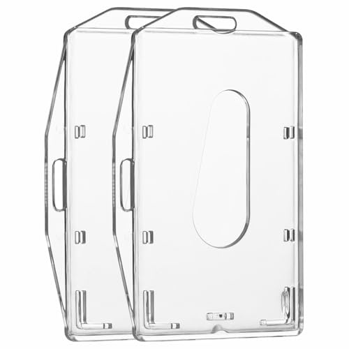 Portatarjetas de identificación horizontal y vertical de dos caras, 2 unidades, funda transparente para tarjetas de identificación o etiquetas de nombre para cordones, soporte para tarjetas de