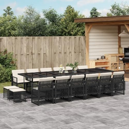 Homgoday Gartenmöbel-Set, 17-teilig, mit schwarzen Kissen aus Polyrattan, Gartenmöbel, Tisch und Stühle für den Außenbereich, Modell 3210822