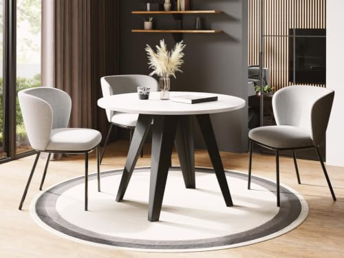 WFL GROUP Esstisch Glory im Industriestil - Modern, Rund - Ausziehbar von 90 cm bis 130 cm, mit Pulverbeschichteten Metallbeinen, Tisch für Kleine Küche - Weiß