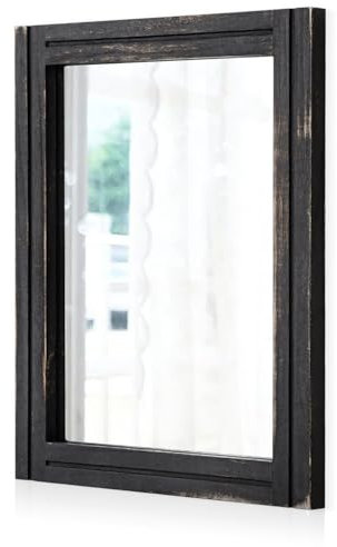 AAZZKANG Specchio da parete piccolo rettangolare retrò con cornice in legno per camera da letto, soggiorno, bagno, ingresso