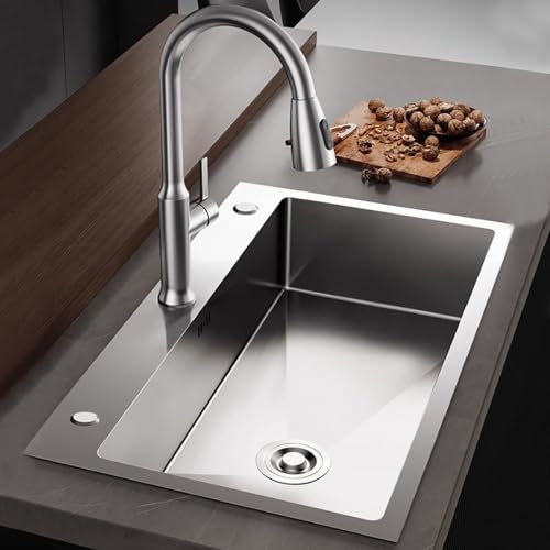 Lavello, lavandino cucina multifunzione, Lavello Cucina Acciaio Inox da Appoggio, 304 Lavello da Cucina in Acciaio Inox, Lavello A Barra Singola Lavabo Multifunzione(50 * 40cm/19.7 * 15.7in)