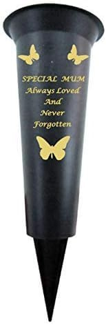 Memorial Grave Vases Ornaments Plastic Flower Holders - Butterfly Spike Grave Flower Vase Holders with Funeral Verses for Your Loved Ones - Black (Mum)