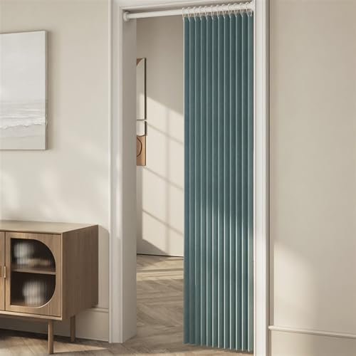 Momooda Türvorhang Blickdicht Magnetische Vorhänge, Raumteiler Faltvorhang für unsichtbare Türen, Thermo Türvorhang Kälteschutz, zum schieben, Wärmeisolierend, 280g/m², 1 Stück, Blau, 100x180cm