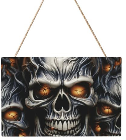 Holzkreise zum Basteln, 20,3 x 30,5 cm, Holzscheiben, cooler böser Totenkopf, Holz-Türhänger, Schild, hängend, rechteckige Holzscheiben mit Bindfaden, Holzornament für Schild, Türhänger, Zuhause,