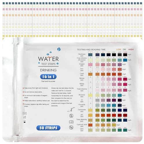 Landrain 50 Stück 16 in 1 Wasserhärte Teststreifen, Leitungswasser Test für Zuhause, pH Wasser Testen Trinkwasserqualität