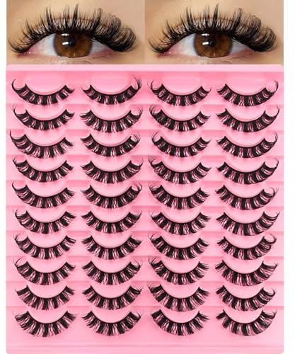 20 Paare 3D Künstliche Wimpern Russische Falsche Wimpern Natürlicher Look, Curly Cat Eye Lashes D Curl Falsche Wimpern mit Natürlichem Wispy-Volumen Katzenauge Wimpern(S011)