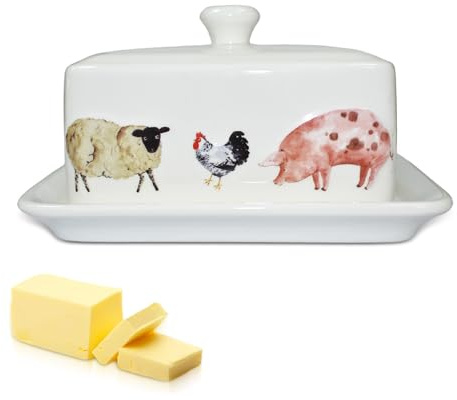 RoadLoo - Mantequillera de porcelana con asa, diseño de animales de cerámica de pared gruesa, apto para lavavajillas