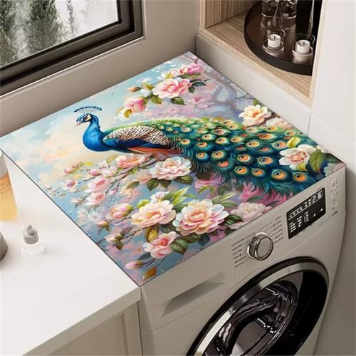 Highdi Imprimé Paon 3D Housse de Protection pour Machine à Laver Top,Coussin de Machine à Laver Antidérapant Housse de Machine à Laver pour Machine à Laver Ou Sèche-Linge (Fleurs 9,50x60cm)
