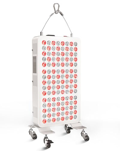 Hottoerak Red Light Panel, 124W High Power Red Lights with 120 LEDs, 660nm & 850nm lnfrared Light, 5–60Min Timer & Rolling Base Infrared Lamp for Home, Gym