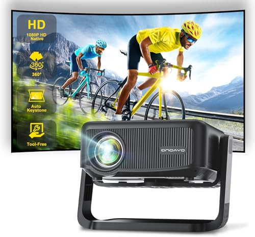 [360°Adjustable Stand] Mini Projector with WiFi and Bluetooth: Electric Focus & Auto Keystone 1080P 500 ANSI Bluetooth Projector, ONOAYO AY3 Portable Movie Phone Projector for Home Upgrade Black