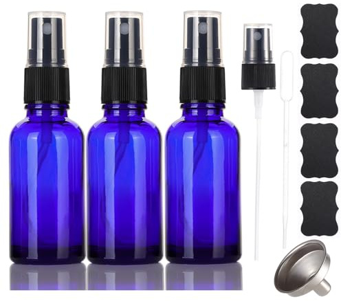 ALIFEIA 30ml Glass Blue Spray Bottles,Small Empty Fine Mist Refillable Travel Spray Bottle for Cleaning,Perfume,Aromatherapy,Cosmetic Sprays,Hair,Essential Oils with Fine Mist Dispenser（3 Pack）
