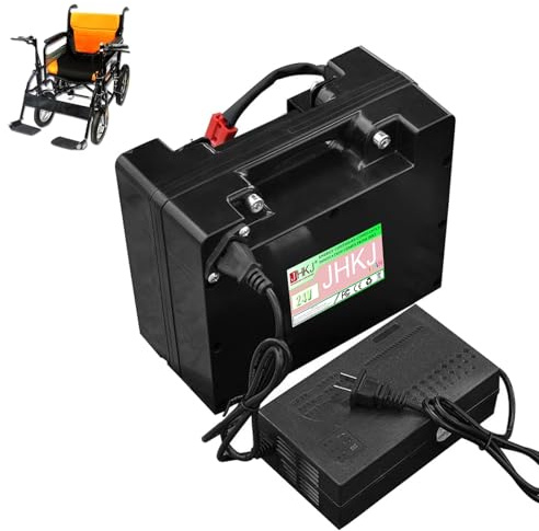 JHKJ 24 Volt Electric Wheelchair Battery 24V 10Ah 12Ah 15Ah 18Ah 20Ah 25Ah 30Ah 35Ah 40Ah 45Ah 50Ah Lithium Li-ion Battery with Charger and Anderson Plug for 0-1200W Motor,24V,10Ah